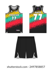 Basketball jersey template design. Basketball uniform mockup design. Tank top sport sublimation apparel design.