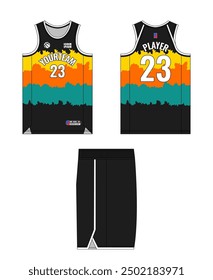 Basketball jersey template design. Basketball uniform mockup design. Tank top sport sublimation apparel design.