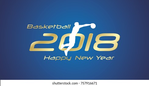 Basketball jump 2018 Happy New Year gold logo icon blue background vector