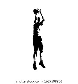 Basketball Jump Shot, Isolated Vector Silhouette, Ink Drawing. Front View