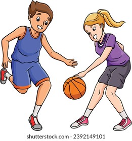 Basketball Kids Playing Cartoon Colored Clipart 