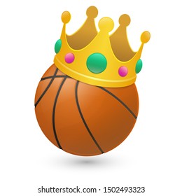 Basketball King Crown. Sport Winner Icon, Emoji Style Illustration. Basket Ball Illustration.