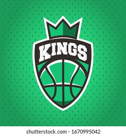 Basketball kings logo. Modern basketball logo with sport ball and crown. Vector illustration