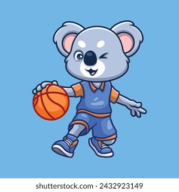 Basketball Koala Cute Cartoon Character Illustration