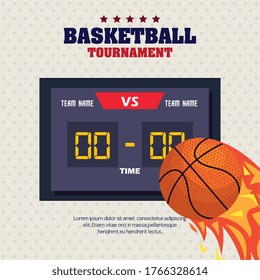 basketball , label, design of basketball ball, flame with ball and score board vector illustration design
