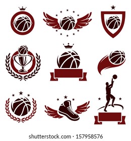 Basketball labels and icons set. Vector 