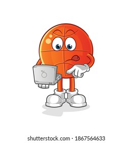 basketball with laptop mascot. cartoon vector