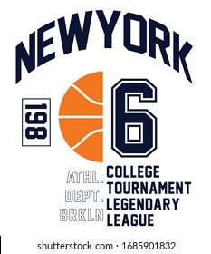 Basketball league university championship team vintage vector print for t shirt grunge effect in separate layers