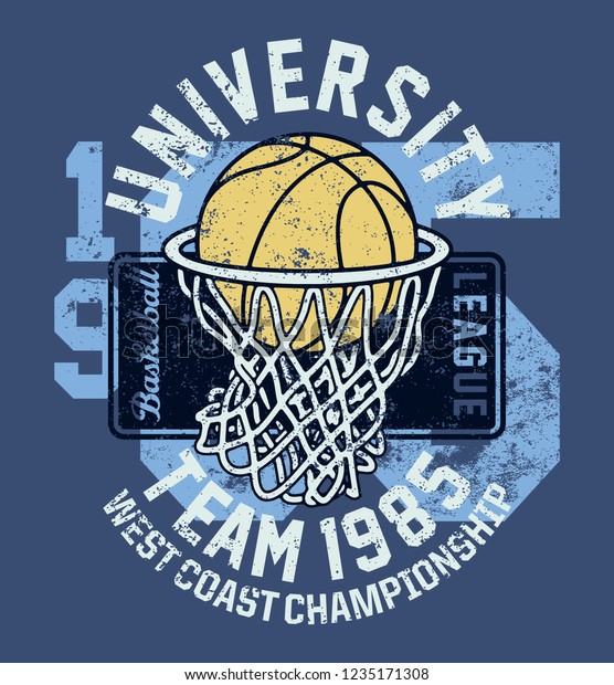 Basketball league\
university championship team  vintage vector print for t shirt\
grunge effect in separate\
layers