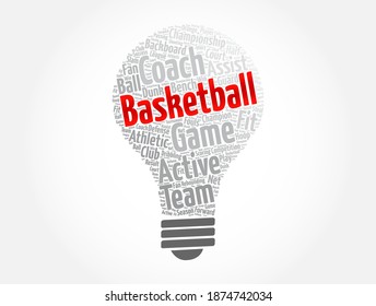 Basketball light bulb word cloud collage, sport concept background