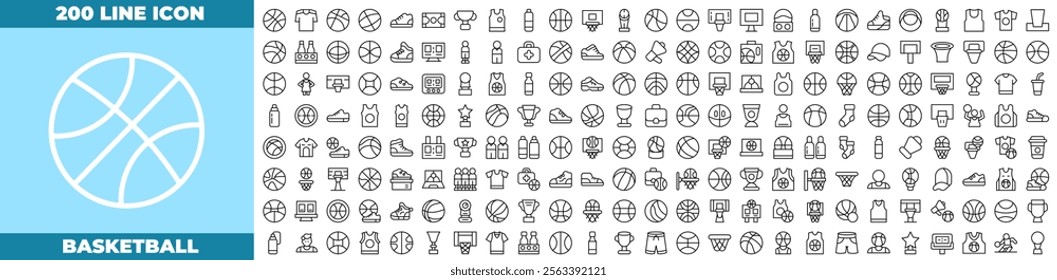 Basketball Line Editable Icons set. Vector illustration in modern thin line style of basketball icons: basketball, player, sport, etc