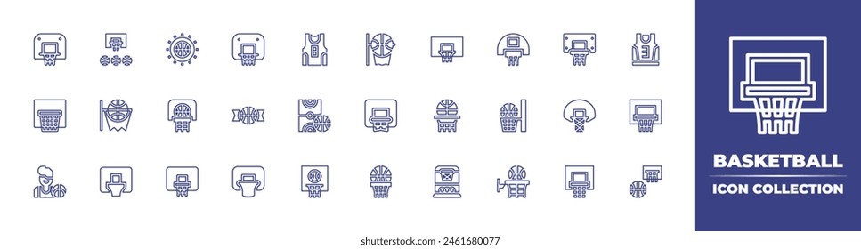 Basketball line icon collection. Editable stroke. Vector illustration. Containing basketball, tshirt, basketball field, victory, sport, backboard, hoop, ball.