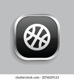 basketball line icon design. Glossy Button style rounded rectangle isolated on gray background. Vector illustration
