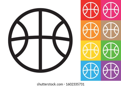 Basketball. Line Icon With Different Color Background.