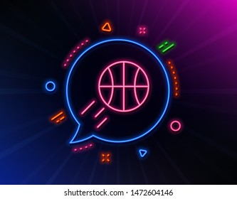 Basketball line icon. Neon laser lights. Sport ball sign. Competition symbol. Glow laser speech bubble. Neon lights chat bubble. Banner badge with basketball icon. Vector