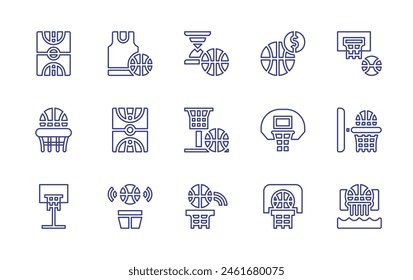 Basketball line icon set. Editable stroke. Vector illustration. Containing court, sport, ball, basketball hoop, basketball.