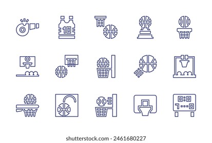 Basketball line icon set. Editable stroke. Vector illustration. Containing basketball, tshirt, whistle, scoreboard, trophy, sport.