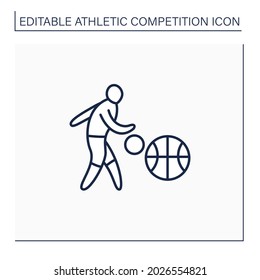 Basketball line icon. Team sport. Shooting ball through defender hoop. Athletic competition concept. Isolated vector illustration. Editable stroke