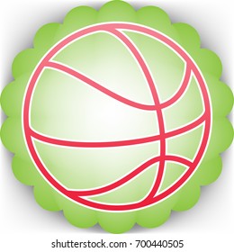 Basketball linear icon. Vector. Pinkish icon with white contour on green background which similar to flower.
