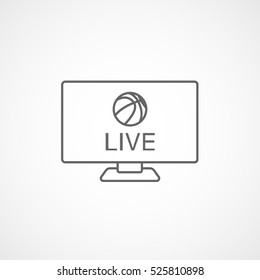 Basketball Live Match On TV Line Icon On White Background