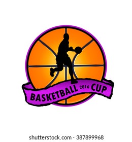 Basketball Logo Ball In The Background And Running Player