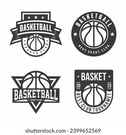 Colección del logo del baloncesto, colección del juego de emblemas. Paquete de plantillas de insignias del logotipo de baloncesto