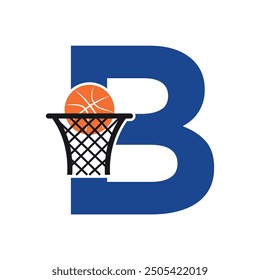 Basketball Logo combine with letter B vector template