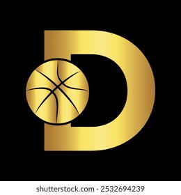 Basketball Logo combine with letter D vector template