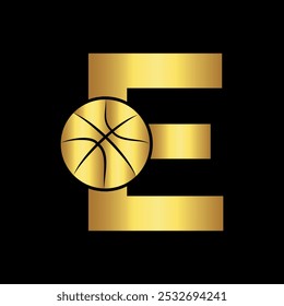 Basketball Logo combine with letter E vector template