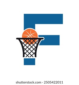Basketball Logo combine with letter F vector template