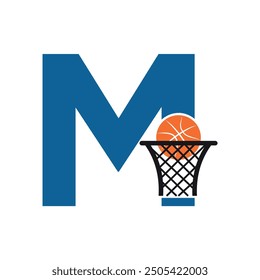 Basketball Logo combine with letter M vector template