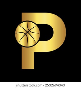 Basketball Logo combine with letter P vector template