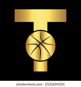 Logotipo de basquete combinado com modelo de vetor letra T