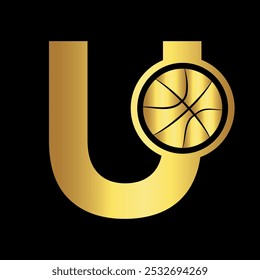 Basketball Logo combine with letter U vector template