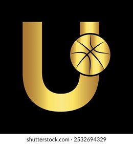 Basketball Logo combine with letter U vector template