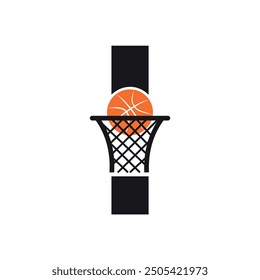 Logotipo del baloncesto combinado con la letra I Plantilla del Vector