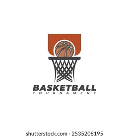 Basketball logo design. Ball with basket ring for template or sport element