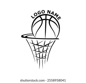 Basketball logo design. Ball with basket ring for template or sport element