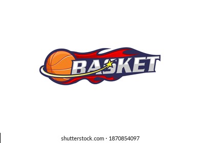 Basketball logo design, basketball ball with fire soprts ball.