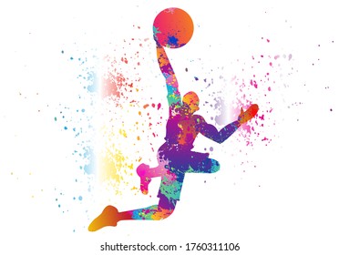 Diseño del logo del baloncesto. Coloridos antecedentes deportivos. Ilustración vectorial.