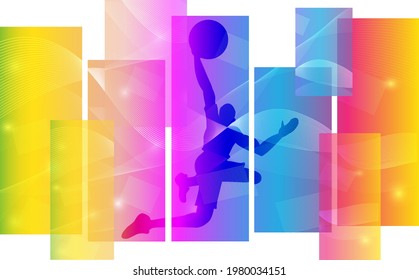 Basketball logo design. Colorful sport background. Website Landing Page. Template for apps. Modern geometric. Vector illustration.