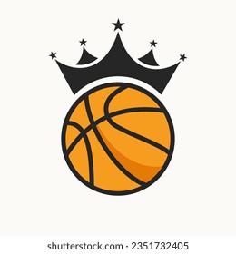 Diseño De Logotipo De Baloncesto Con Icono De La Corona. Símbolo del ganador de baloncesto