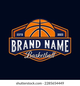 basketball logo design. emblem shape with basketball icon, perfect for basketball team or club