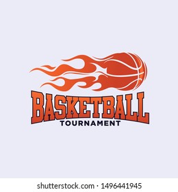 Basketball LOGO design, basketball with fire flame vector illustration.