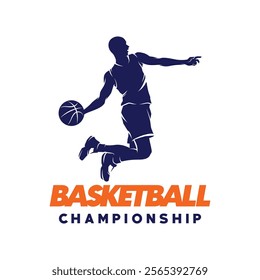 Basketball logo design. Silhouette of basketball player jump for the slam dunk vector Illustration