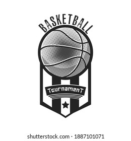 Plantilla de diseño del logo del baloncesto. Patrón del emblema del baloncesto. Estilo vintage sobre un fondo aislado. Imprimir gráficos de camisetas. Ilustración del vector