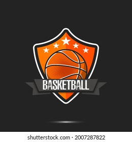 Plantilla de diseño del logo del baloncesto. Patrón del emblema del baloncesto. Estilo vintage sobre un fondo aislado. Imprimir gráficos de camisetas. Ilustración del vector