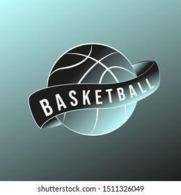 basketball logo design template. Pattern with ribbon. Gradient sport ball on isolated background. Vector illustration