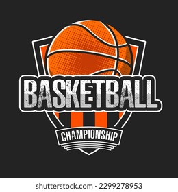 Basketball logo design template. Streetball emblem pattern. Vintage style on isolated background. Print on t-shirt graphics. Vector illustration