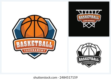 Plantilla de diseño de logotipo de baloncesto, colección de emblema de equipo de baloncesto, Ilustración vectorial de diseño de logotipo de torneo de baloncesto
